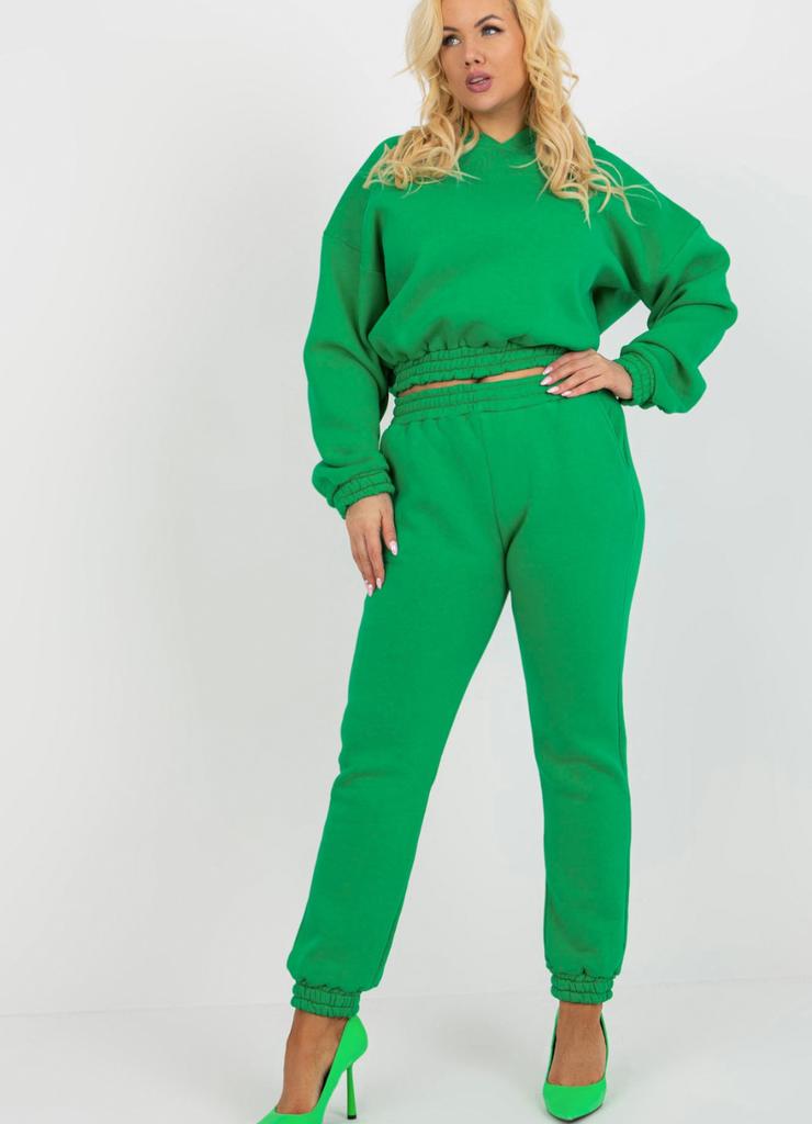 Zielony dresowy komplet plus size basic z bluzą z kapturem