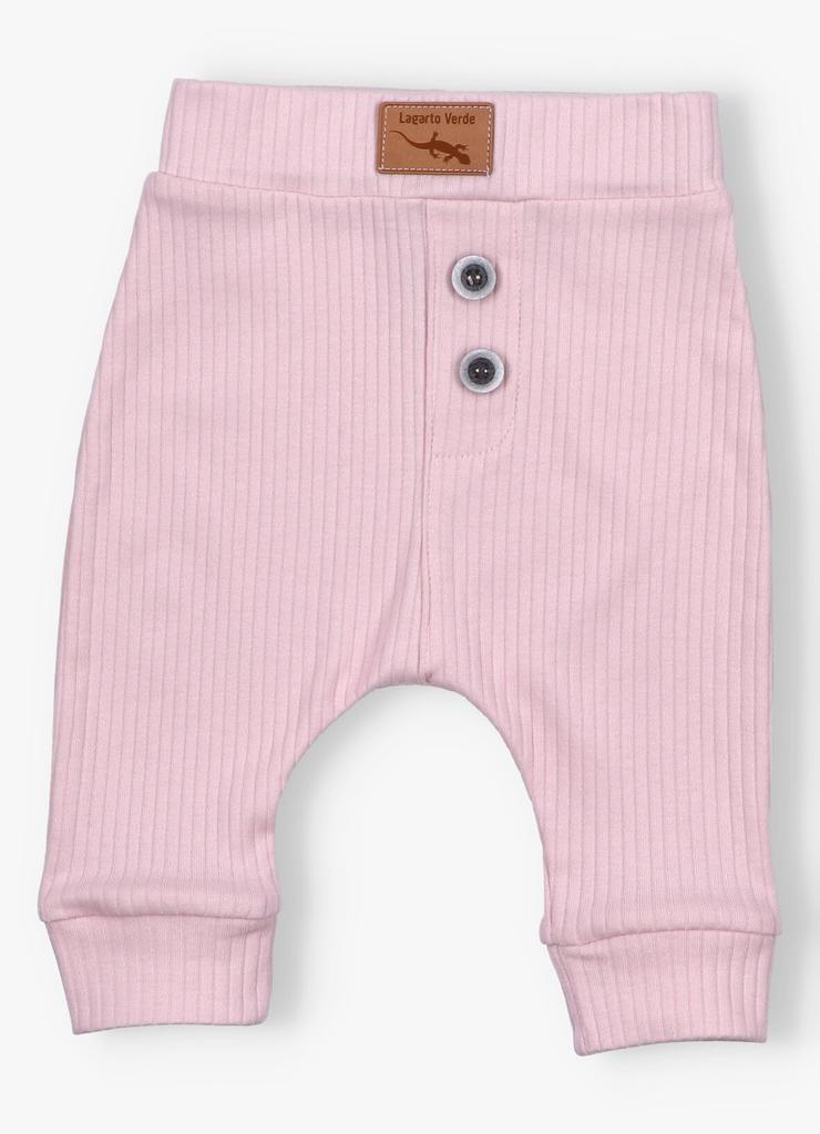 Różowe spodnie niemowlęce z dzianiny prążkowej -  Lagarto Verde
