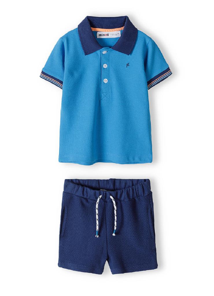 Komplet dla niemowlaka- niebieska bluzka polo + granatowe szorty