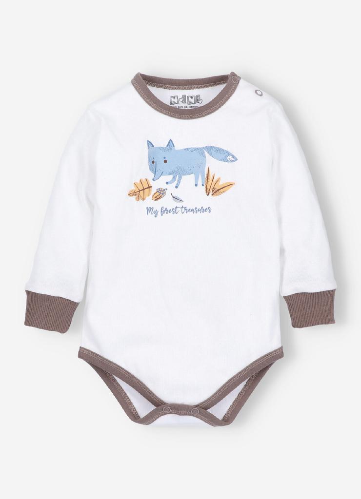 Body niemowlęce ecru z bawełny organicznej dla chłopca- lisek