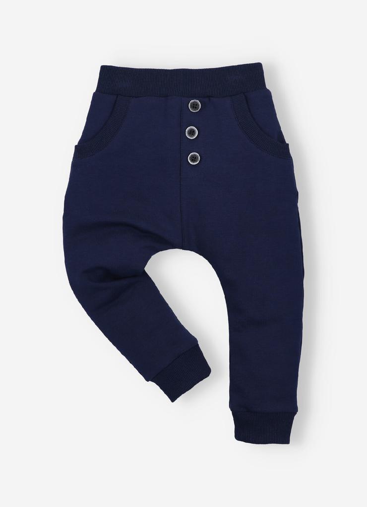 Granatowe spodnie niemowlęce z bawełny organicznej dla chłopca
