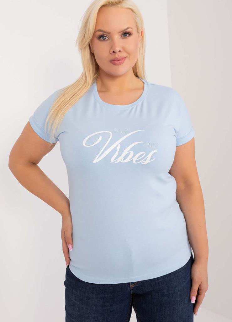 Damski T-Shirt plus size z nadrukiem jasno niebieski