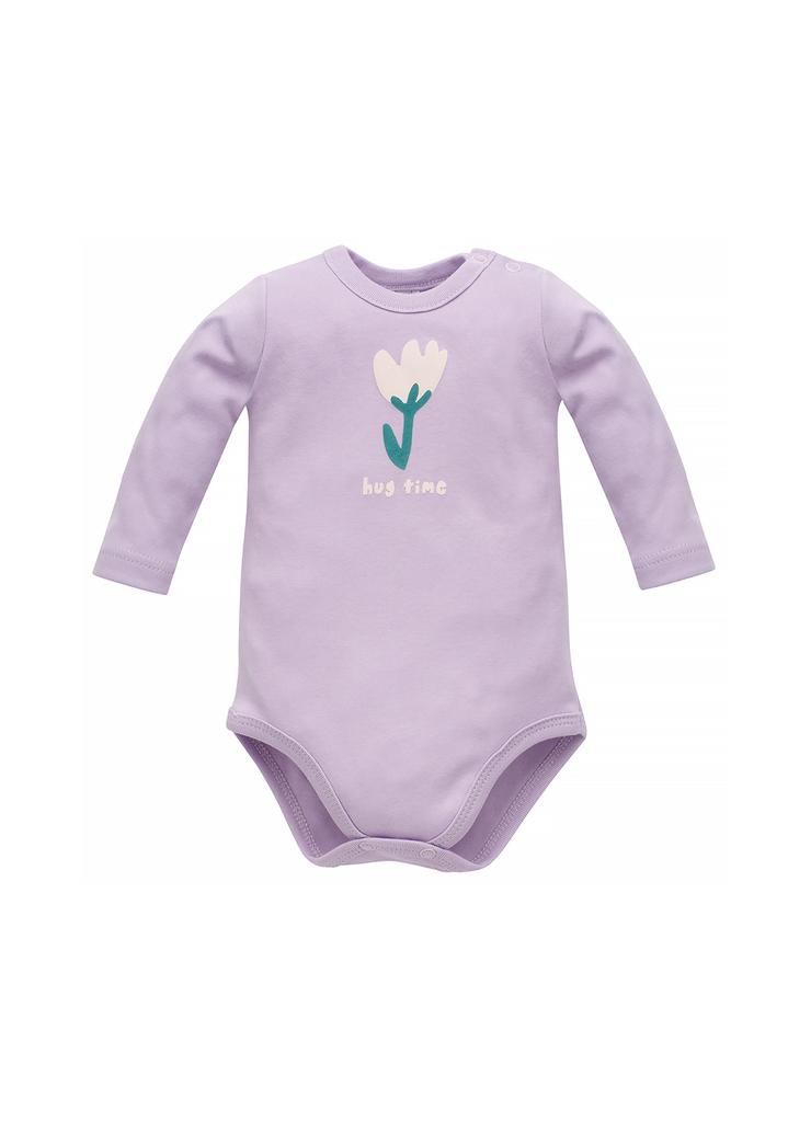 Body niemowlęce z długim rękawem z kwiatem fioletowe
