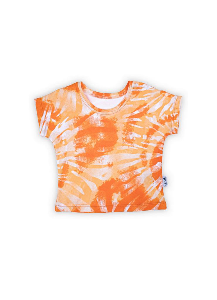 Bawełniana koszulka chłopięca we wzory pomarańczowa