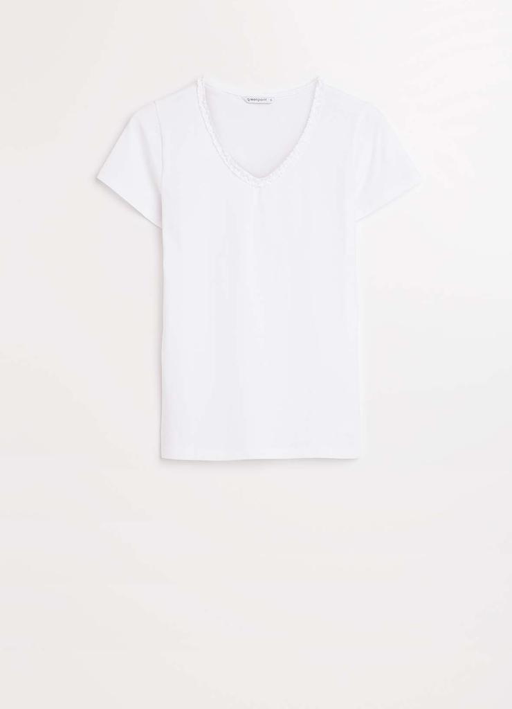 Damska koszulka basic biała z dekoltem w serek