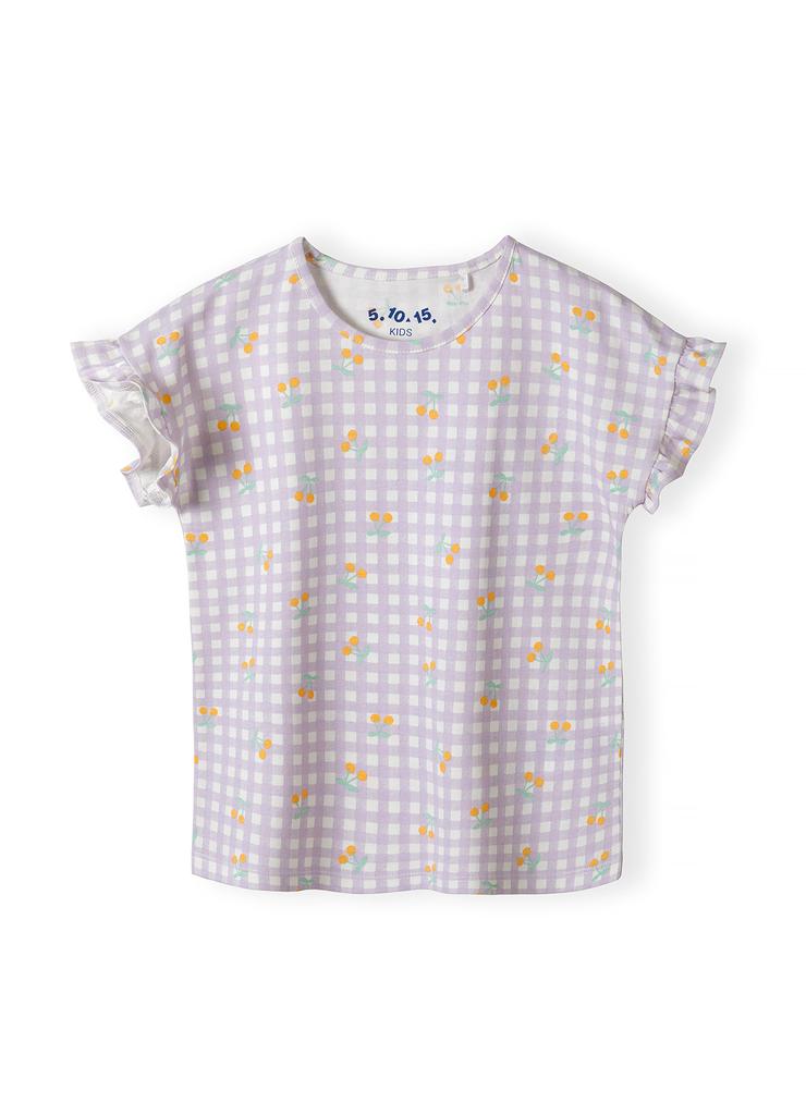 T-shirt dziewczęcy w biało-fioletową kratkę - 5.10.15.