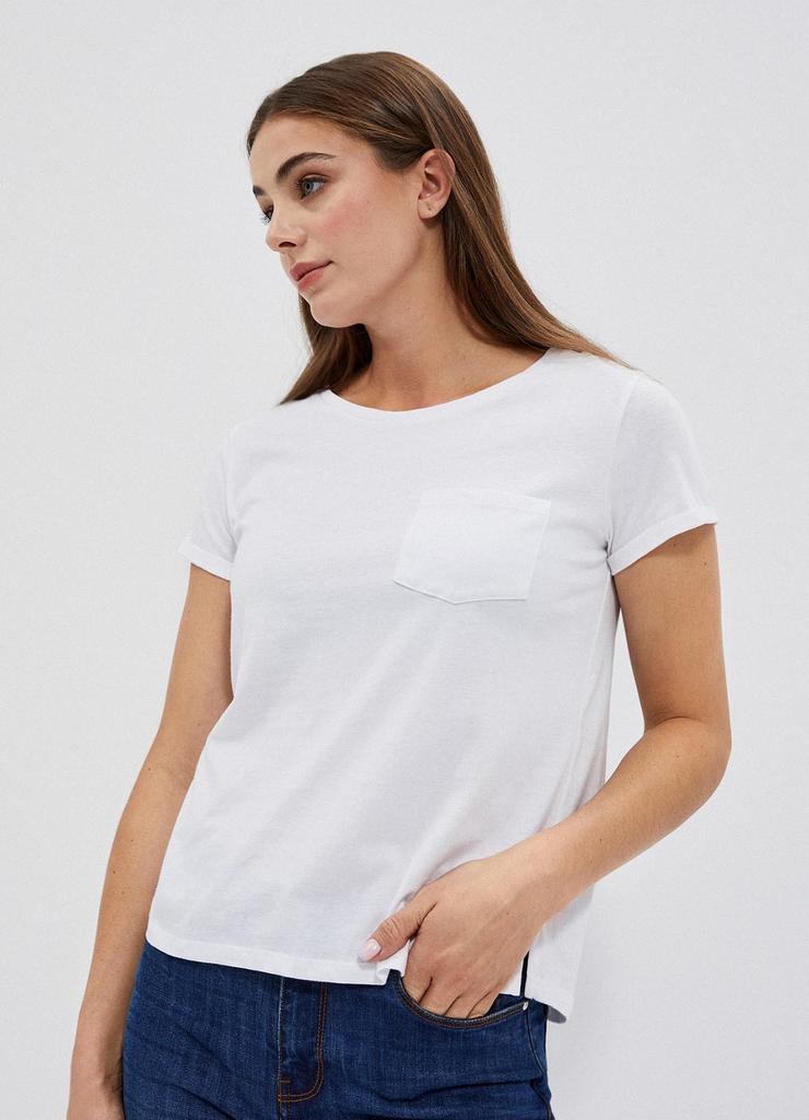 Bawełniany biały t-shirt damski z kieszonką