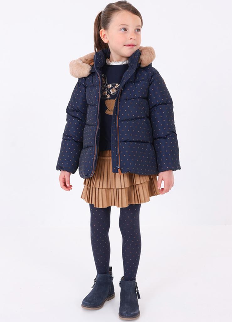Granatowa pikowana kurtka dziewczęca zimowa w kropeczki
