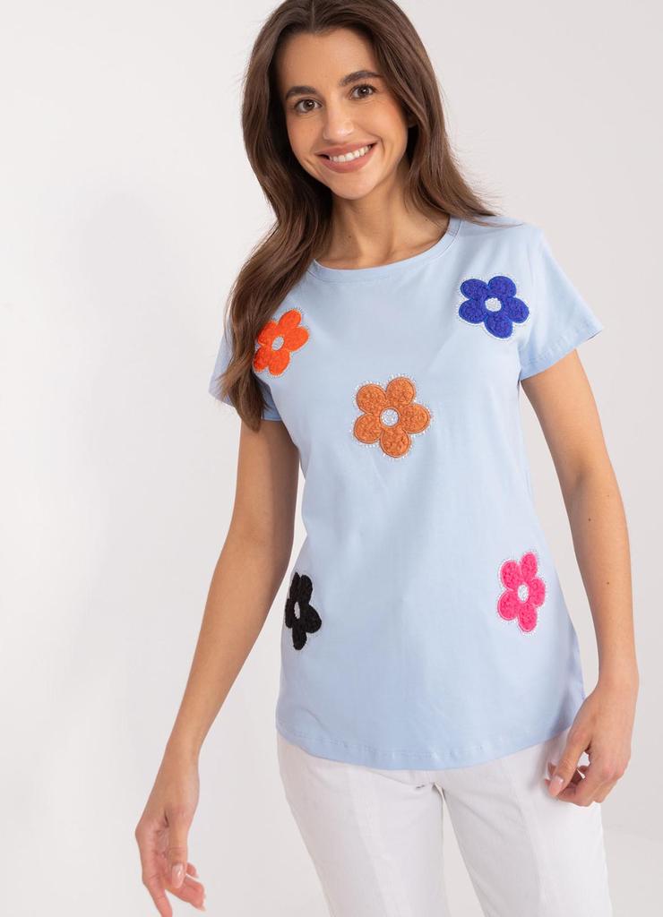 T-Shirt z aplikacją w kwiaty jasno niebieski