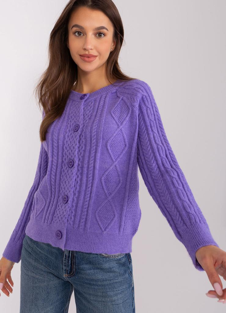 Sweter rozpinany w warkocze fioletowy