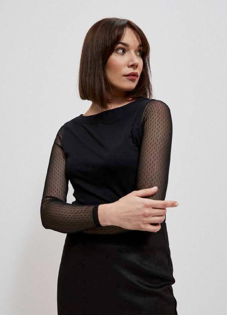 Czarna elegancka bluzka damska z transparentnymi rękawami