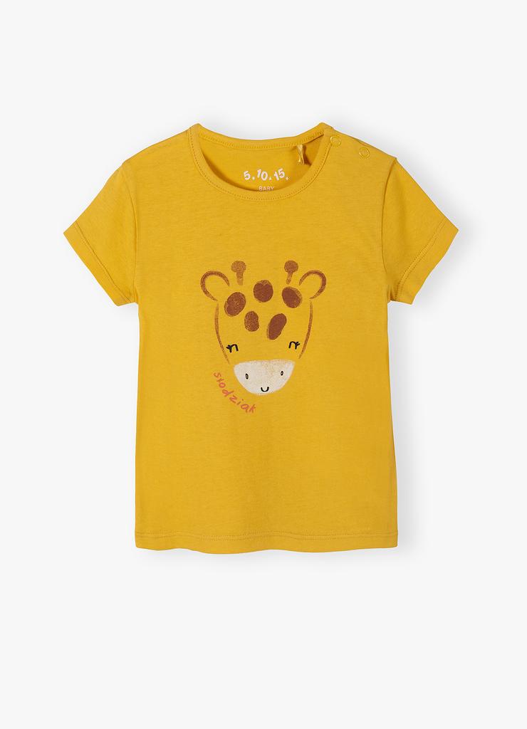 Bawełniany pomarańczowy t-shirt niemowlęcy z żyrafą