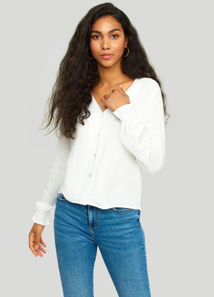 Wiskozowa bluzka damska na guziki - biała