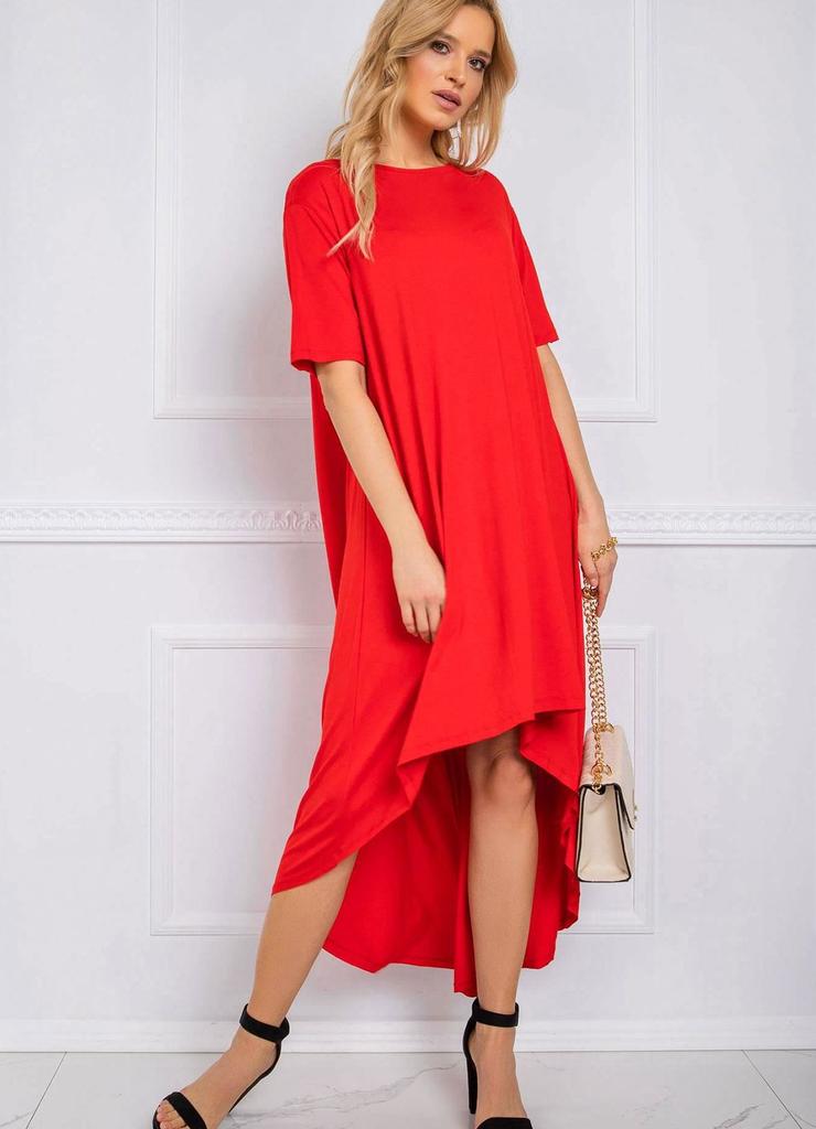Sukienka o asymetrycznym kroju - czerwony