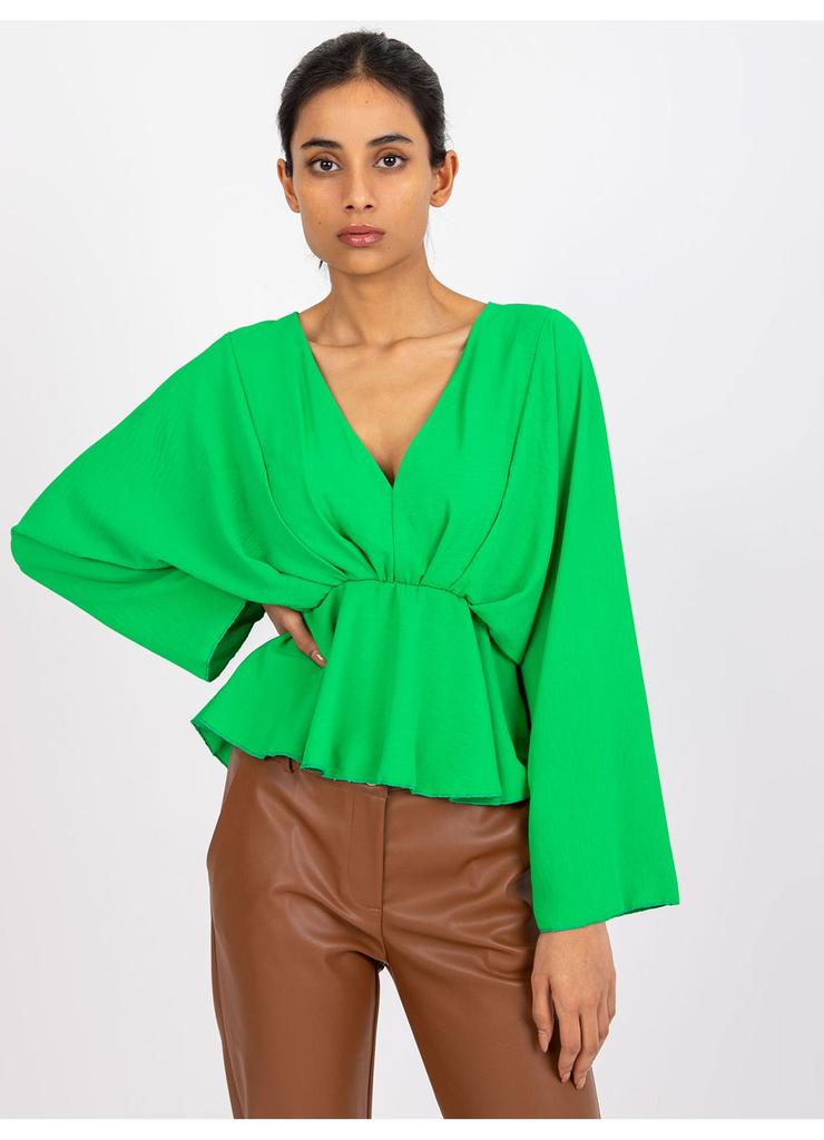 Elegancka bluzka damska z marszczeniami- zielona