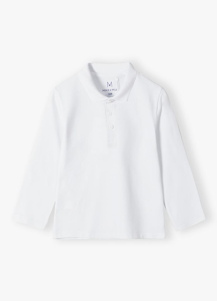 Biała elegancka bluzka chłopięca polo - długi rękaw