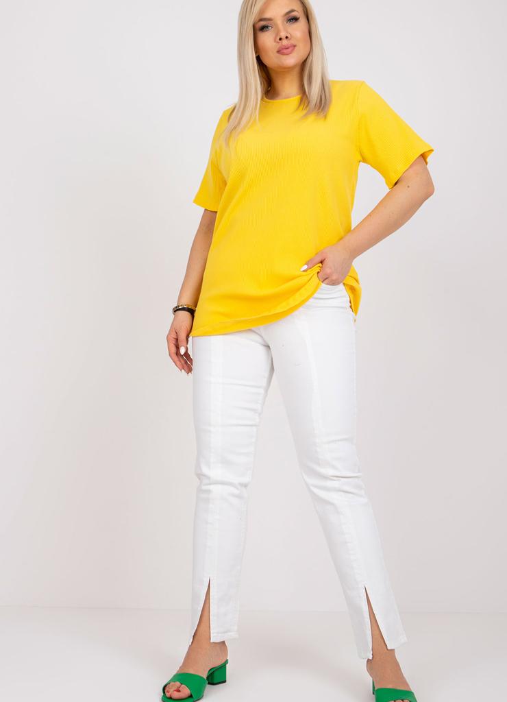 Żółta bluzka plus size z materiału prążkowanego Stella