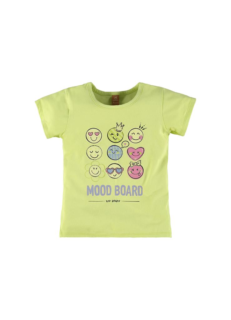 Limonkowy t-shirt dziewczęcy z nadrukiem