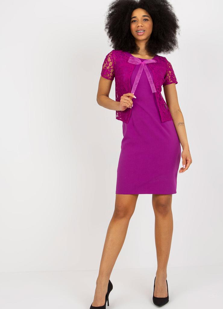 Fioletowa ołówkowa sukienka koktajlowa z bolerkiem