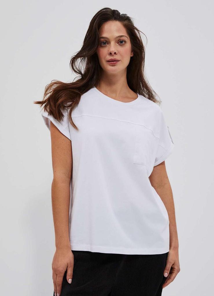 Biały t-shirt damski z kieszonką