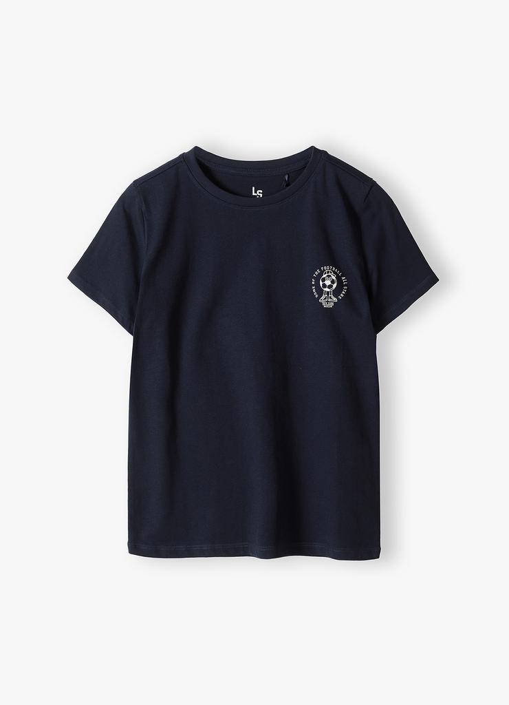 Granatowy t-shirt bawełniany z nadrukiem dla chłopca