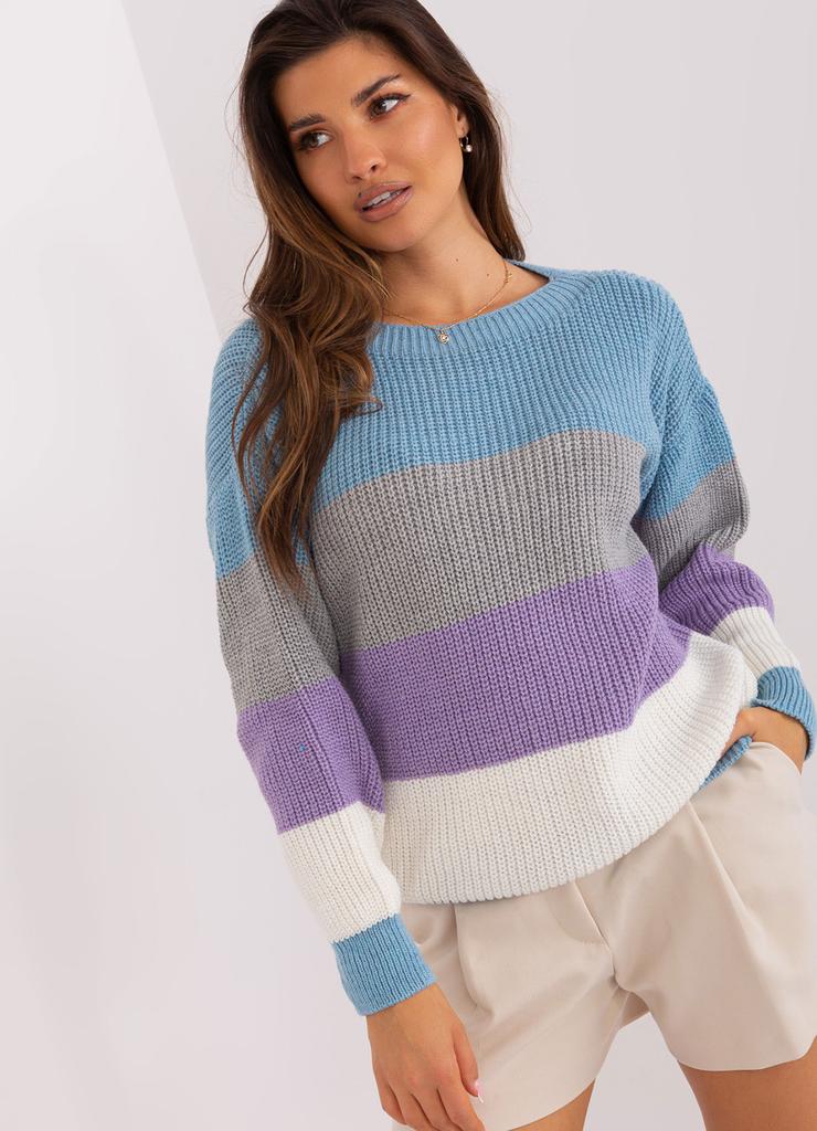 Niebiesko-fioletowy sweter oversize w paski