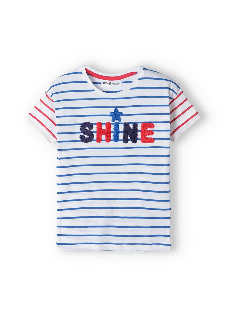 Bawełniana koszulka dziewczęca w paski- Shine