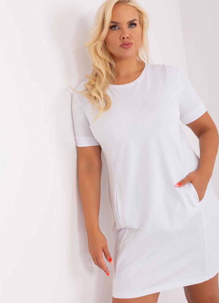 Biała dresowa sukienka damska plus size z bawełny