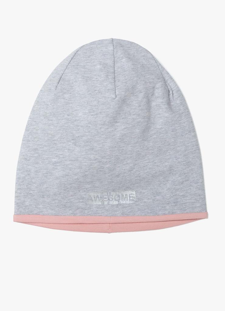 Dwukolorowa czapka dla dziewczynki - szaro różowa