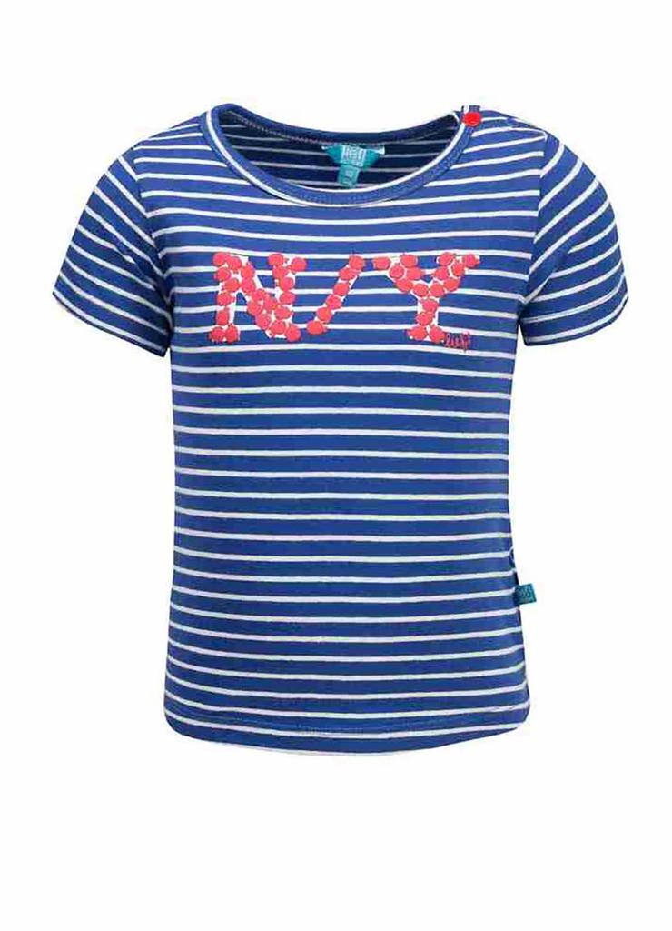 T-shirt dziewczęcy, niebieski, paski, NY, Lief
