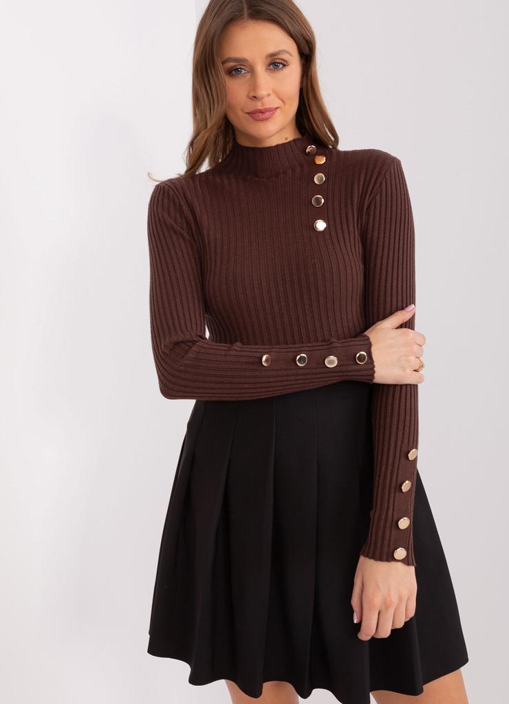 Prążkowany sweter z wiskozą ciemny brązowy
