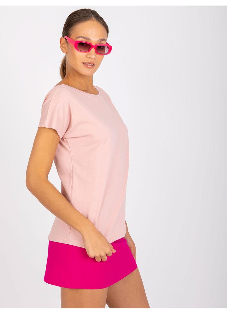 Różowy t-shirt damski z dekoltem na plecach