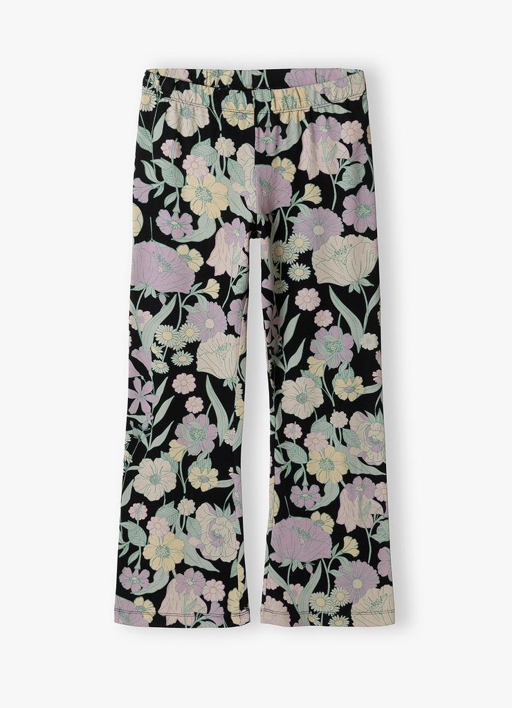Dzianinowe spodnie dziewczęce w kwiaty flare - Lincoln&Sharks