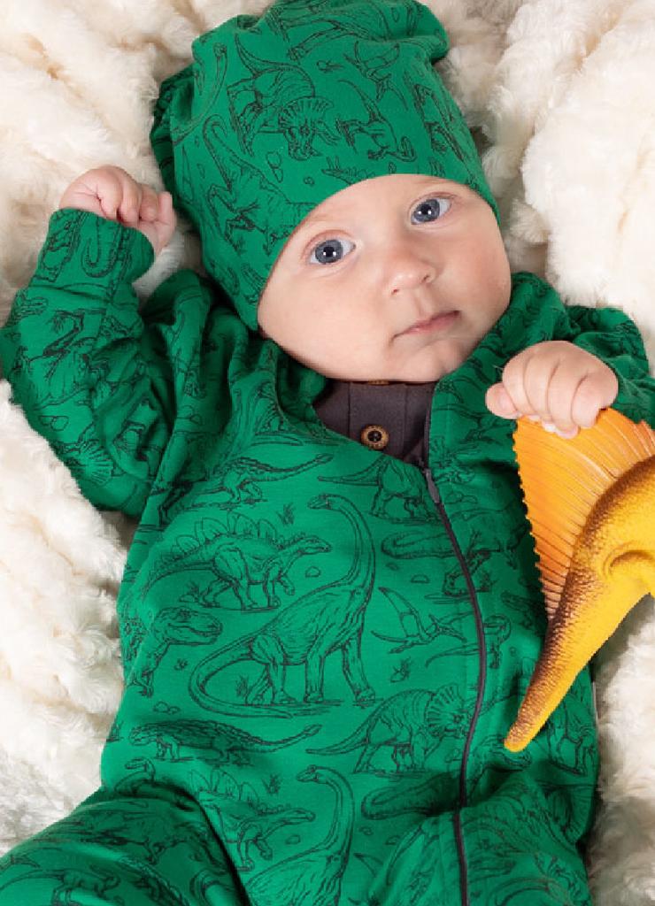 Zielona czapka niemowlęca dzianinowa w dinozaury