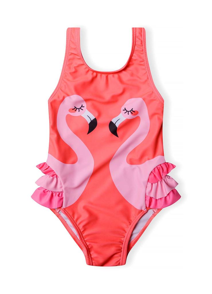 Jednoczęściowy kostium kąpielowy z falbankami i flamingami