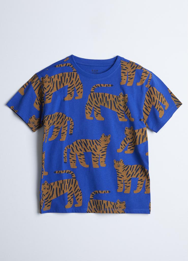 Dzianinowy niebieski t-shirt z modnymi nadrukami - unisex - Limited Edition