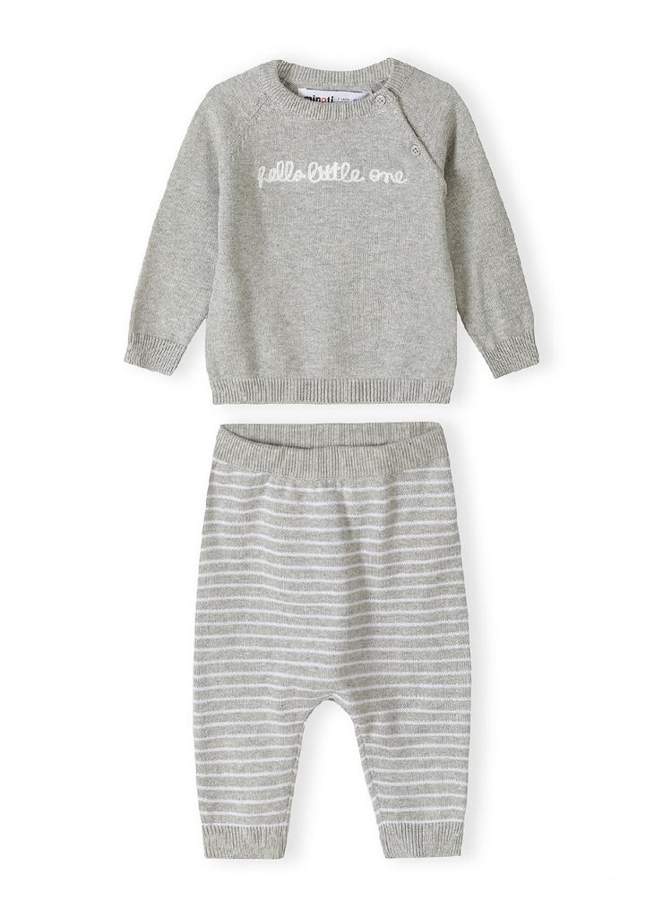 Szary komplet niemowlęcy z bawełny- bluzka i legginsy- Hello little one