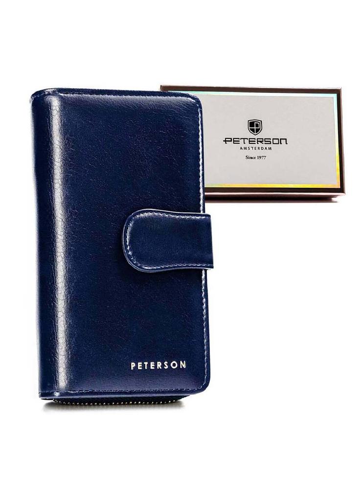 Duży, pionowy portfel damski granatowy ze skóry ekologicznej - Peterson