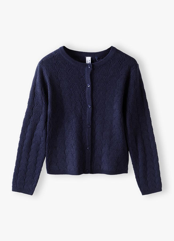 Granatowy ażurowy sweter dla dziewczynki