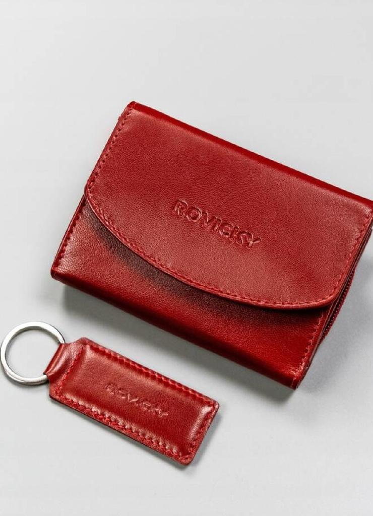 Rovicky  zestaw prezentowy: skórzany portfel damski i brelok czerwony