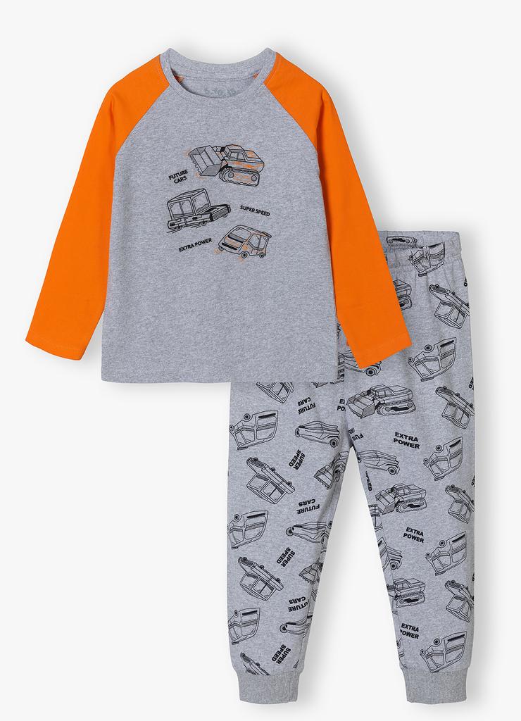 Dwuczęściowa piżama chłopięca w pojazdy - pomarańczowo - szara