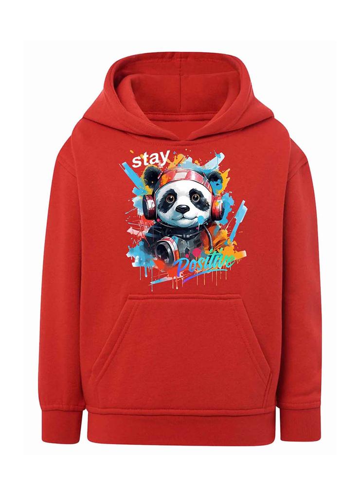 Czerwona chłopięca bluza kangurka z kapturem Panda