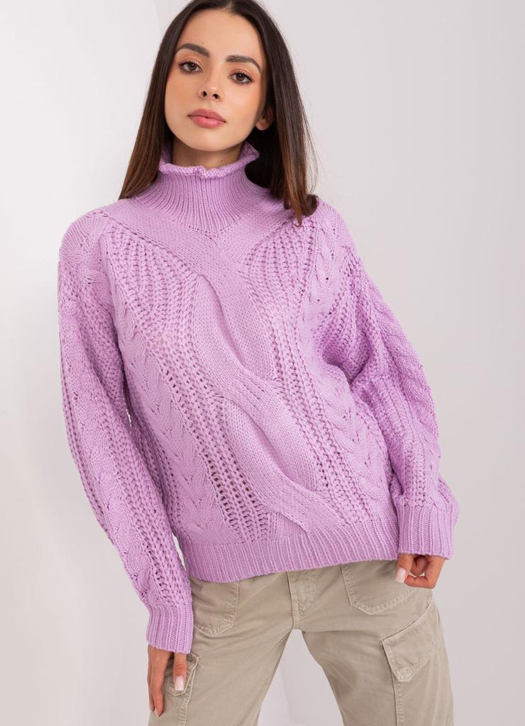 Jasnofioletowy sweter oversize z bufiastym rękawem