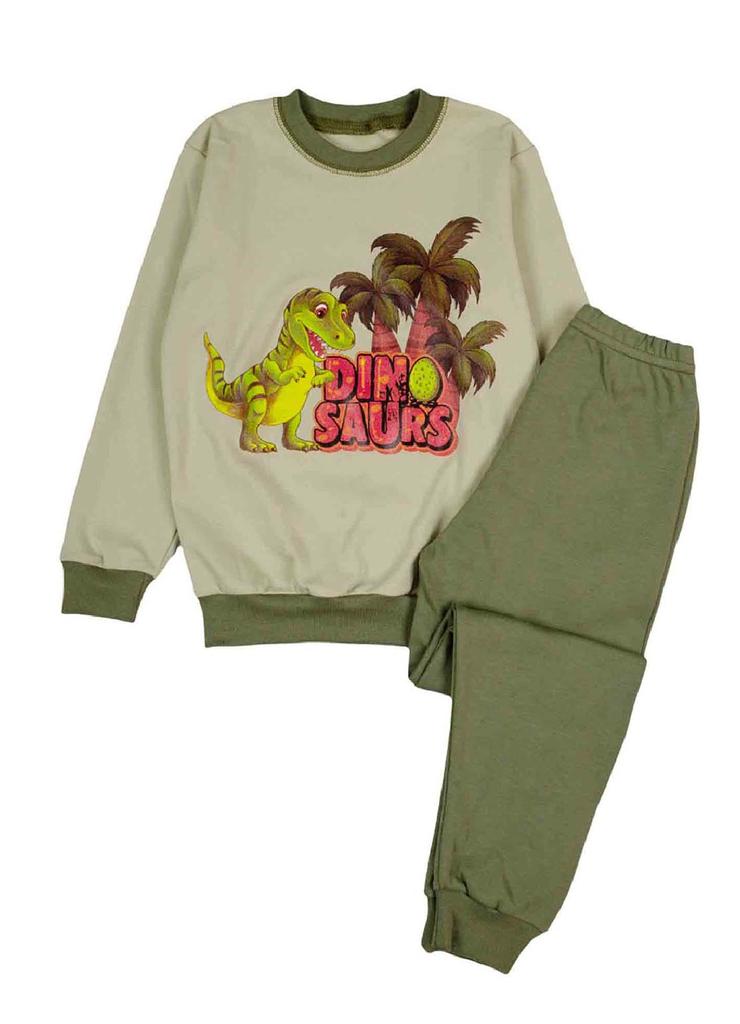 Piżama chłopięca oliwkowa z bawełny Tup Tup Dino