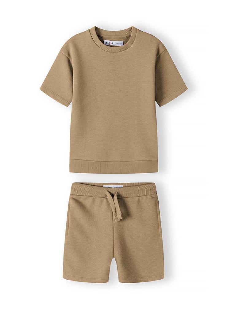 Beżowy komplet dla małego chłopca- t-shirt i szorty