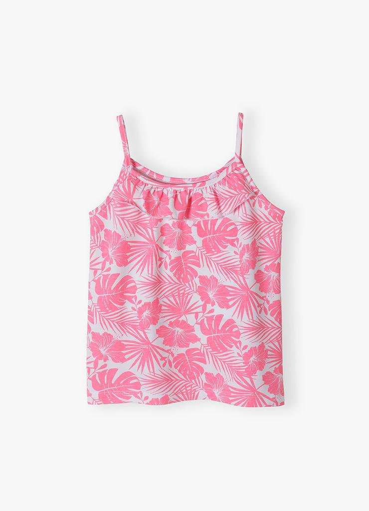 Koszulka dla dziewczynki na ramiączkach - różowa w kwiaty