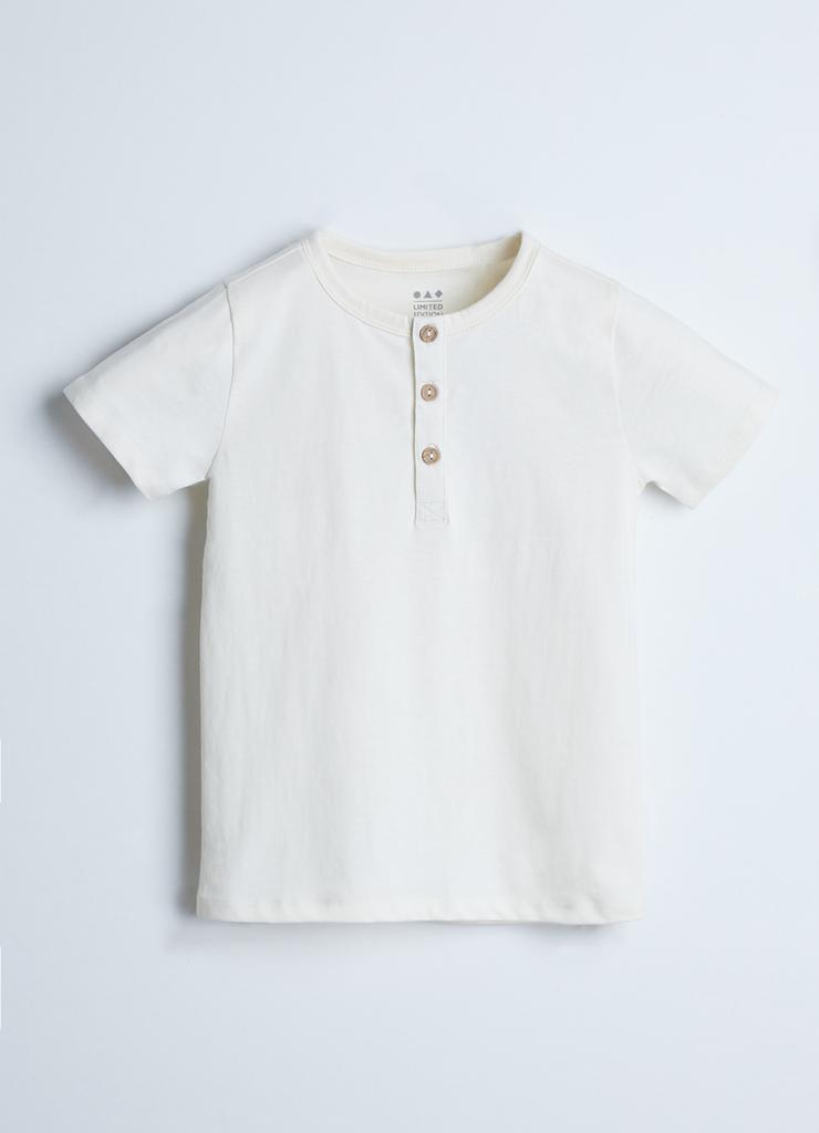 Dzianinowy beżowy t-shirt z guziczkami - unisex - Limited Edition