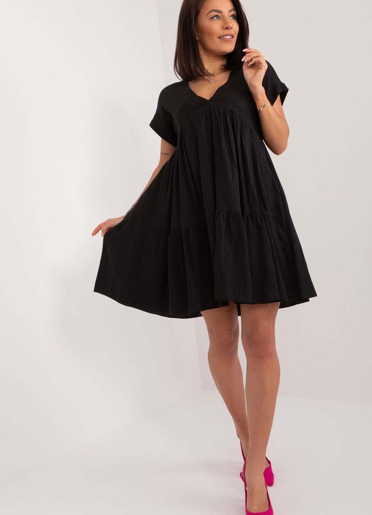 Luźna bawełniana sukienka damska - czarna