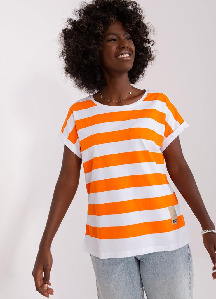 Biało-pomarańczowa bluzka basic w paski