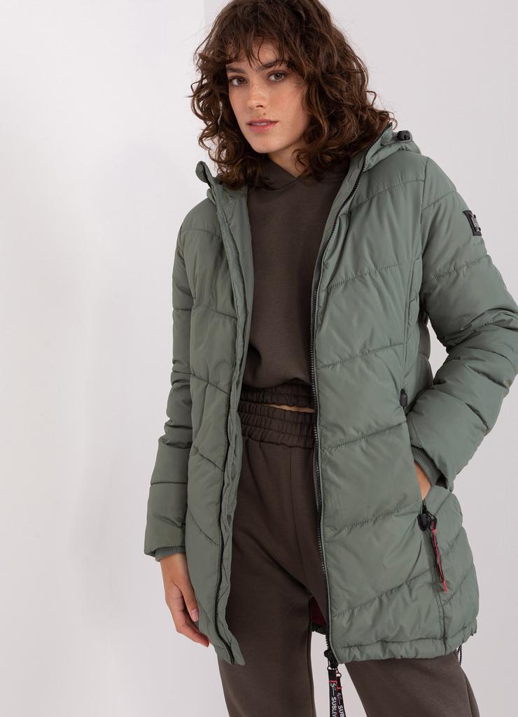 Khaki pikowana kurtka zimowa z kapturem SUBLEVEL